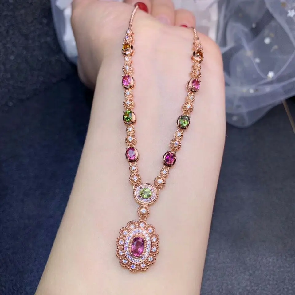 MeiBaPJLuxuriousNaturalTourmalinePendantNecklacewithCertificate