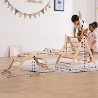 Medium Foldable Pikler Triangle Set with Sliding Ramp & Climbing Arch Ramp, 5-in-1Wooden Toddler Climbing Toys indoor 2