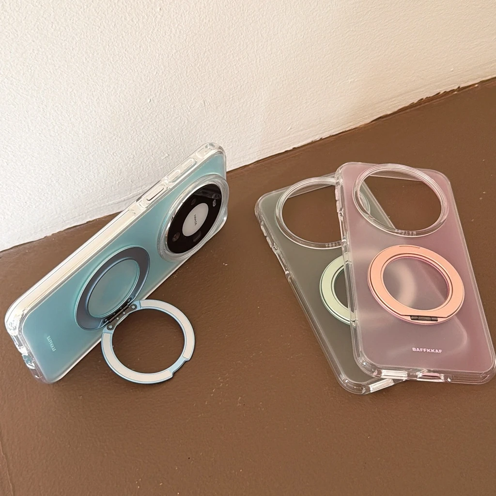Enhanced Eco-Friendly Semi-Transparent Protective Phone Case with 360° Rotating Holder