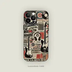 Indie Rock Collage Black Silicone Matte Phone Case for iPhone 14 (Z1)