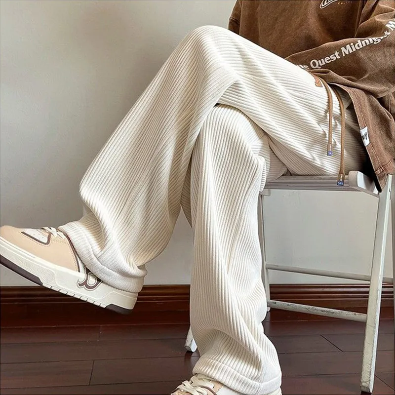 

2024 KPOP Fashion Style Harajuku Slim Fit Sweatpants Loose All Match Casual Pants Solid Pockets Straight Cylinder Wide Leg Pants