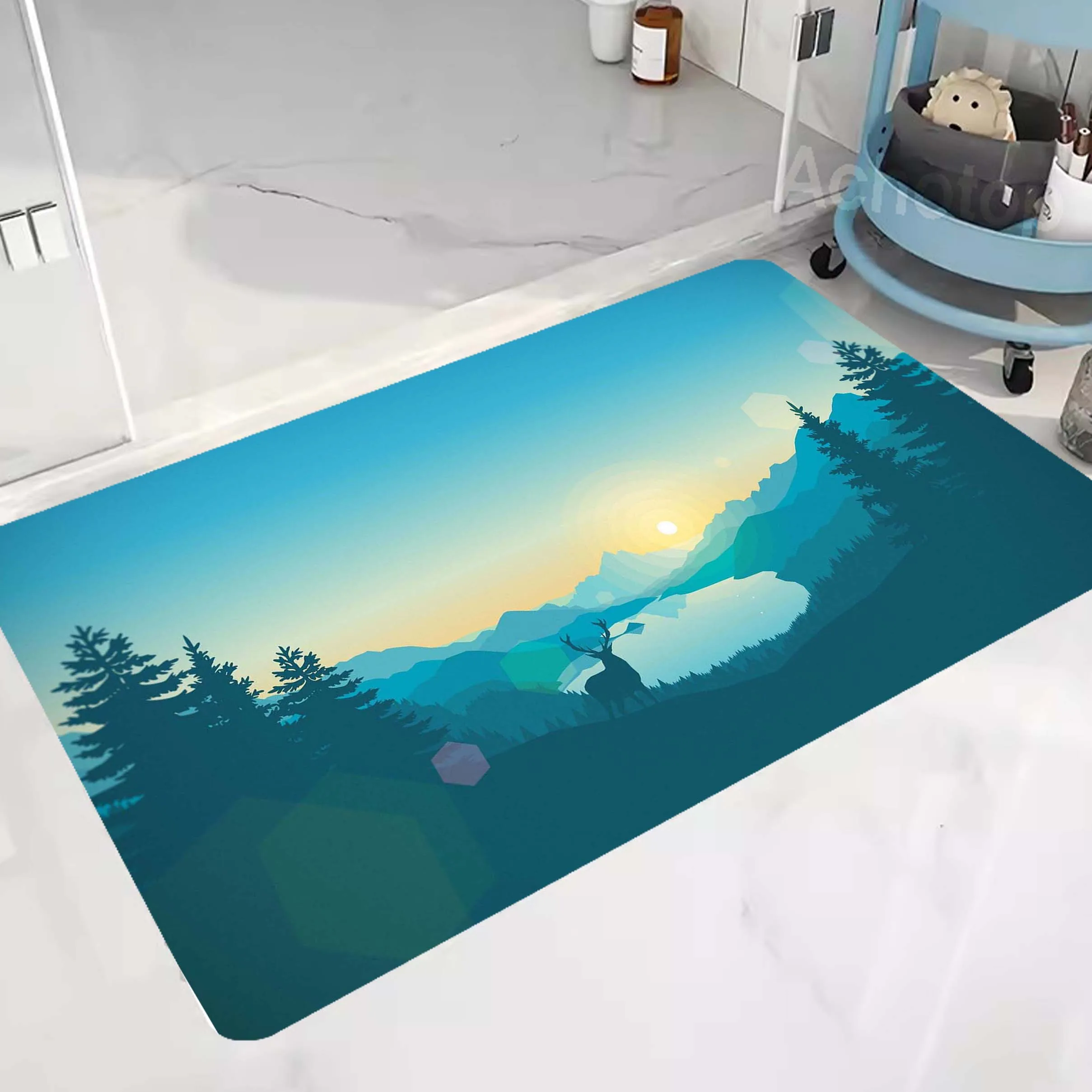 

Watercolour Pattern Kitchen Floor Mat Bedroom Living Room Bedside Area Rug Anti Slip Bathroom Entrance Doormat Diatom Floor Mat