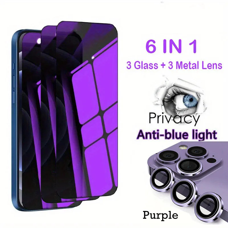 Anti Blue-Ray Eye Protection Privacy Glass with Lens Cap Screen Protector - 6-in-1 Set