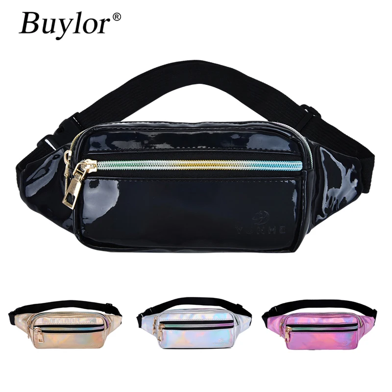 

Buylor 2022 Fashion PVC Women Waist Bag Pack Purse Travel Holographic Fanny Pack Zipper Belt Bags for Women Banana Hip Bum Bags