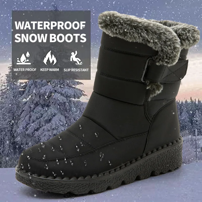 

Women's Thick Plush Snow Boots Winter Waterproof Non-slip Platform Ankle Boots Women Warm Cotton Padded Shoes Botas