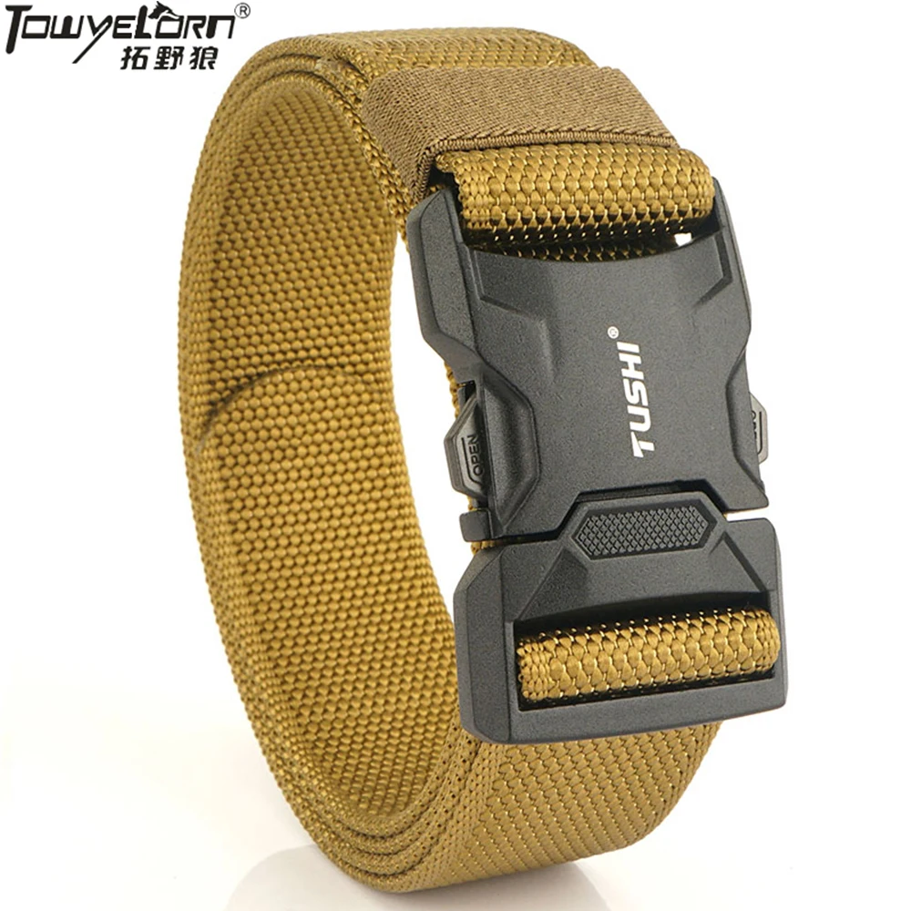 TOWYELORN NEW Quick Release Aluminium Alloy Buckle Tactical Belt Elastic Military Belts For Men Stretch Waistband Hunting towyelorn quick release aluminium alloy pluggable buckle tactical belt elastic military belts for men stretch waistband hunting