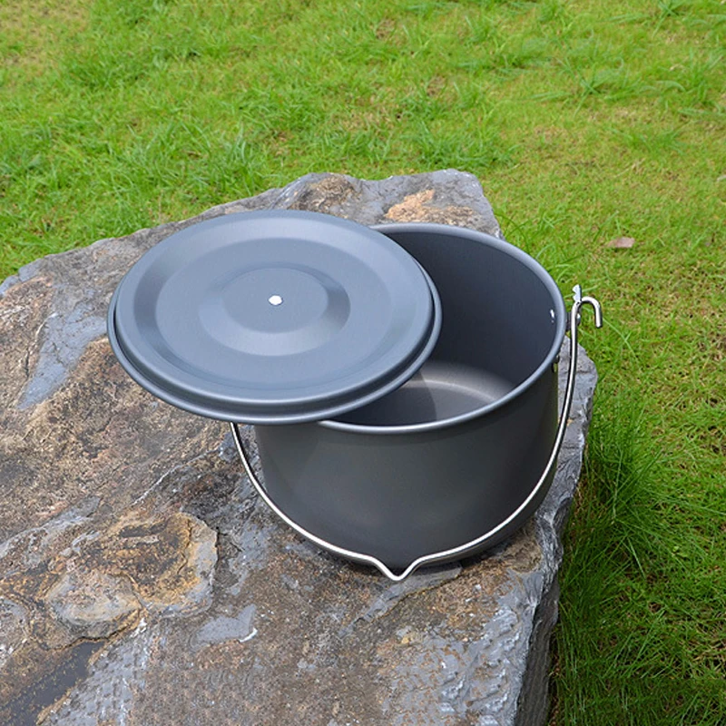 4L Outdoor Hanging Pot, Camping Picnic Large Soup Pot, Portable Cookware, Firewood Cooking Pot 2
