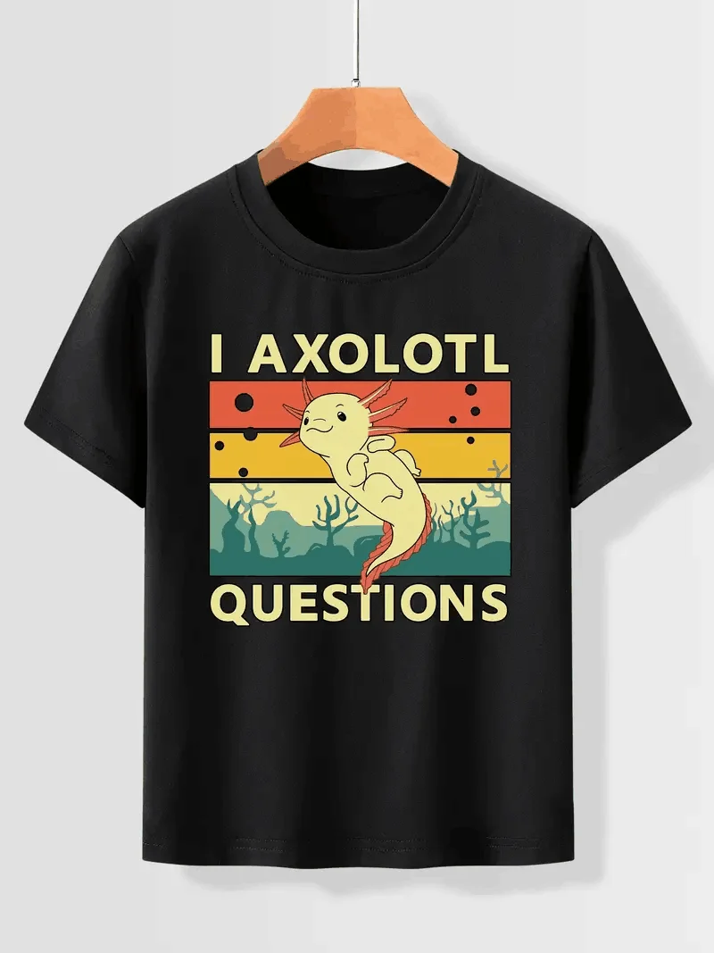 

Cute Cartoon Axolotl Print Boys Creative T-shirt, Casual Lightweight Comfy Short Sleeve Crew Neck Tee Tops, Kids Clothings For