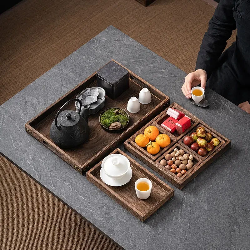 Tea Tray Tea Set Wooden Serving Tray For Brewing Tea Seven Piece Set Of Burnt Tung Wood