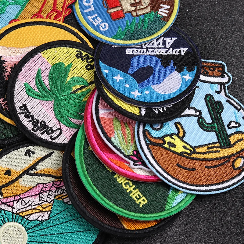 Wilderness Camping Scenery Patches Badges Embroidery Patch Applique Ironing Clothing Sewing Supplies Decorative circular flower patch stickers,camping patches