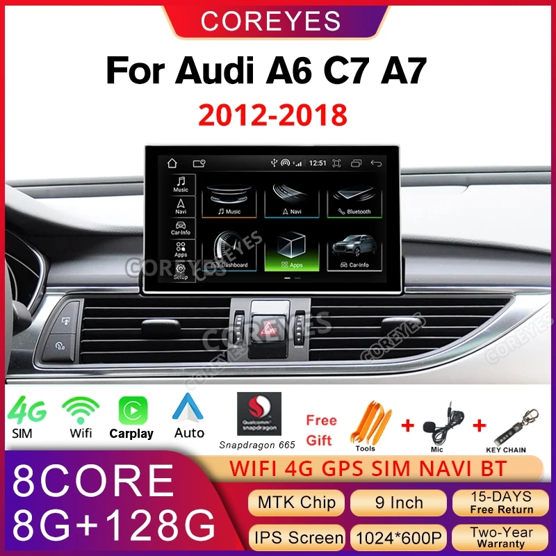 

COREYES 9'' Android 12 For Audi A6 C7 A7 RHD LHD 2012-2018 Car Radio Carplay Auto Multimedia Player GPS Bluetooth Headunit