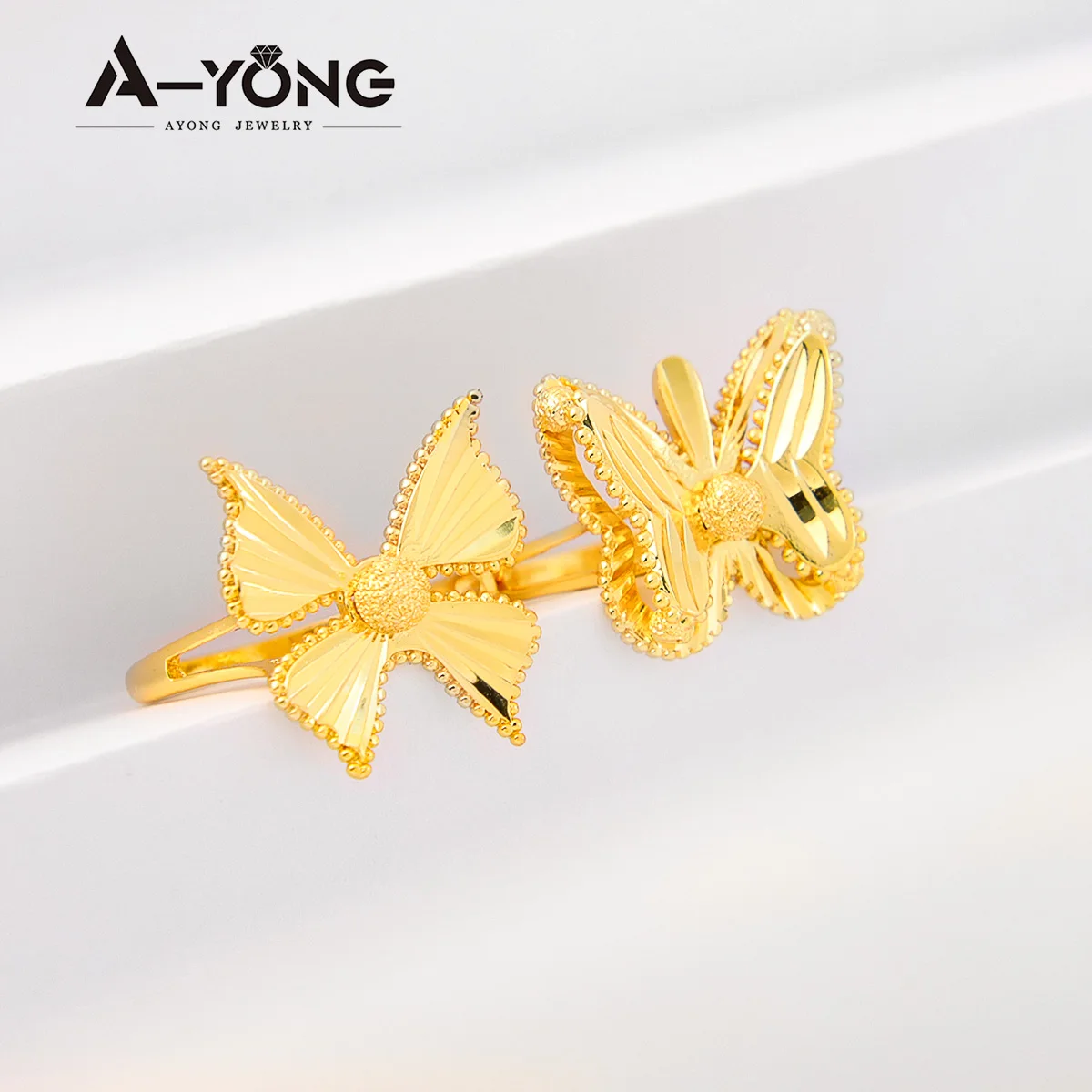 

AYONG 2pcs Gold Wedding Rings Butterfly 21k Gold Plated Cocktail Sisters Rings For Women Girls African Ethiopian Jewelry