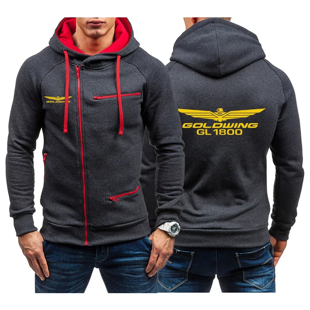 

2024 Spring Autumn Goldwing GL1800 GL1500 Motocycles Print Men's Casual Solid Color Long Sleeve Slim Zip Hooded Cardigan Hoodies