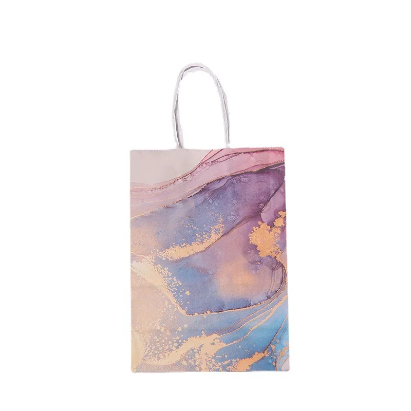 Kraft Paper Gift Bags 5 pcs Marble Design with Handle for Birthday Party Wedding Gifts Eid Ramadan