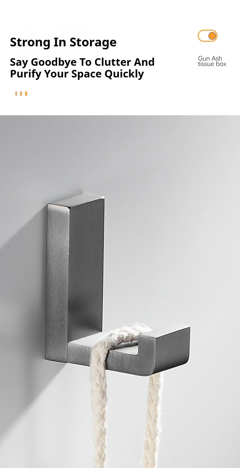 Description Picture 5 of itemBathroom Gun Grey Single Coat Hook Bathroom Hardware Replacement Robe Hooks Stylish Minimalist Design Perforated Installation