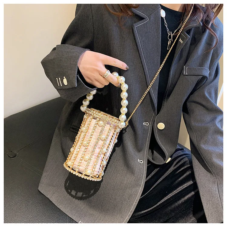 Chic Diamond-Studded Metal Basket Bag New Party Purses and Handbags Luxury Designer Bag Wedding Evening Clutch Bag Chain Bag