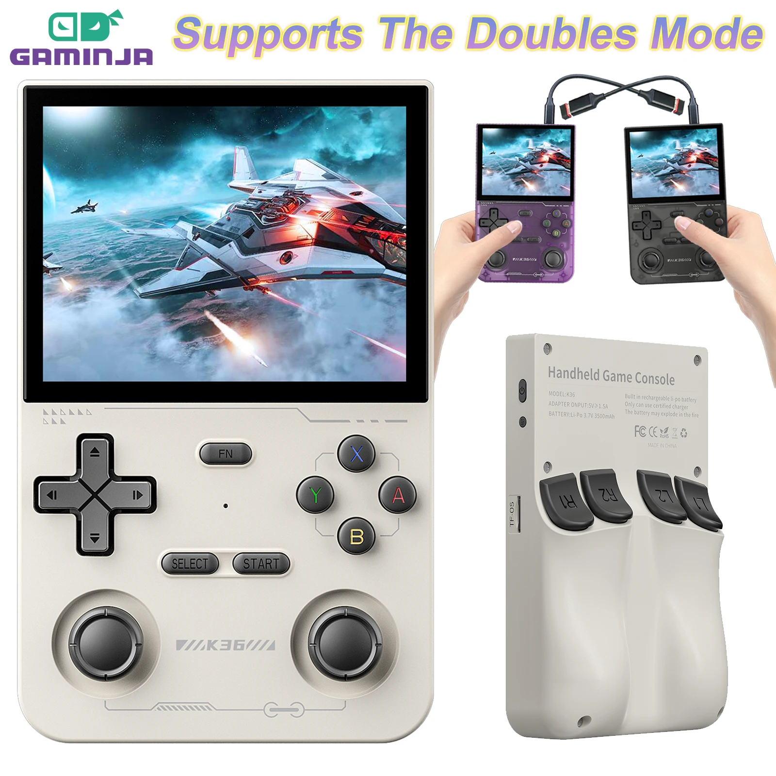 GAMINJA K36 ハンドヘルドゲームコンソール 3.5 インチ IPS 640x480