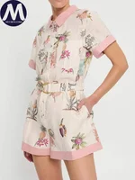 Women's Summer Jumpsuit 2025 New Printed Half Sleeve Lapel Shirt Jumpsuit Fashionable Casual Loose Belt Women Jumpsuit Shorts - Image 4