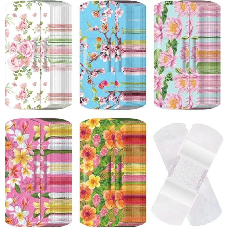 10pcs/set Kawaii Children Cute Cartoon Art Flower Elastic Cloth Band Aid Boy Girl Colored Cute Bandage Strips Bandaids Patches