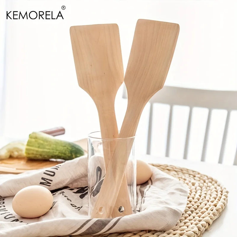 2PCS Natural Wooden Spatula Nonstick Cooking For Food Frying Mix Stir Fry Kitchen Utensil Household Kitchen Gadgets