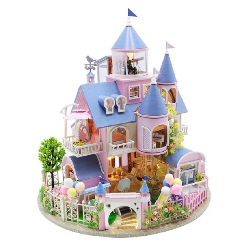 Assembly DIY Wooden Doll house with Resin Miniatures Leds Creative Gift for Children Romantic Villa Fairy Castle Toys & Hobby children miniature truck loading unloading plastic diy truck toy assembly engineering car set kids educational toy for boy gifts