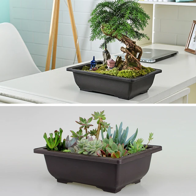 Műanyag Virág Edény Téglalap Váza Zamatos Növényi Pot Bonsai Tál Utánozás Óvoda Ültetvény Erkély Dekoráció - Image 3