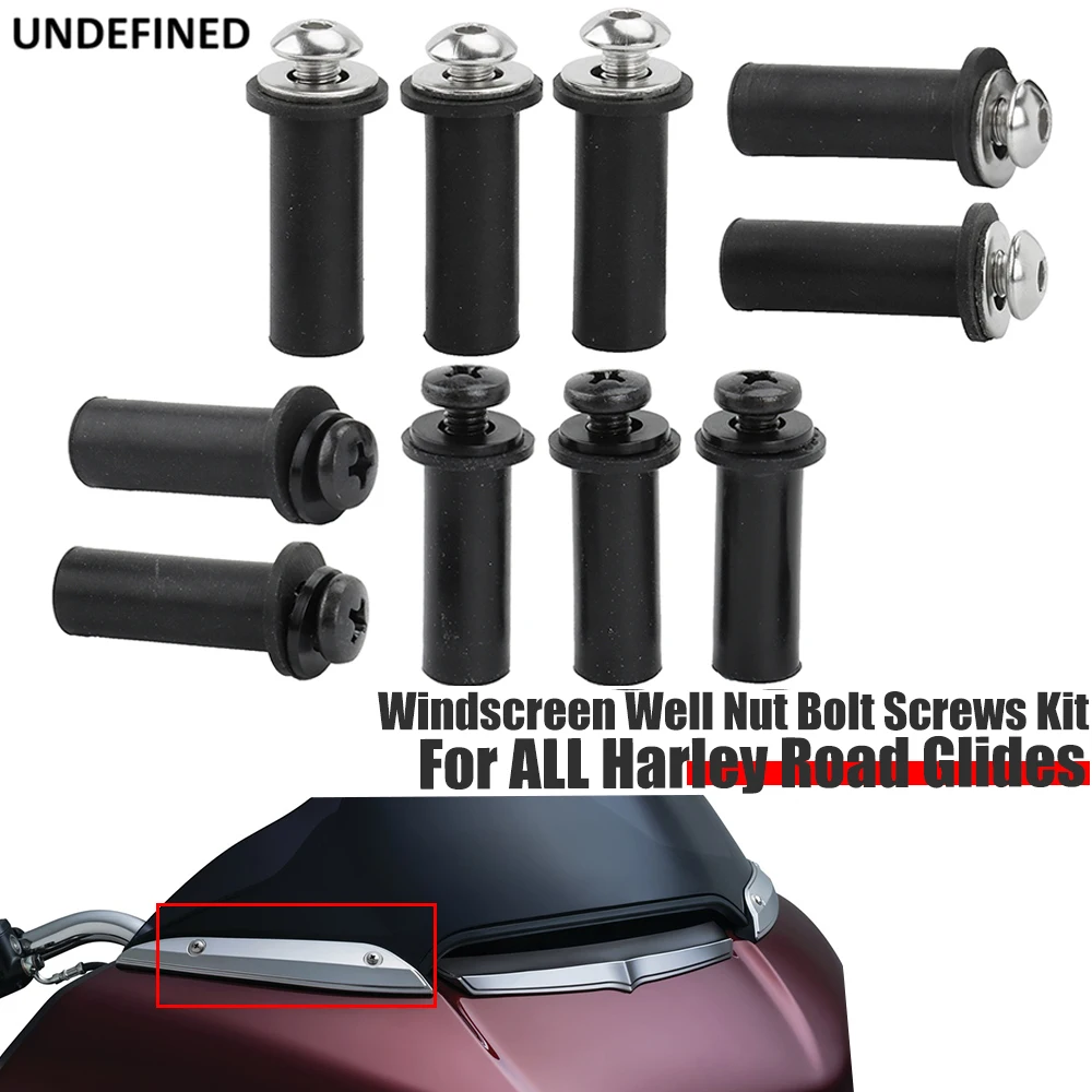 

5pcs Motorcycle Windscreen Well Nuts Windshield Bolts Screws Cap Trim Kit for Harley Road Glide Ultra CVO Custom FLTR Universal