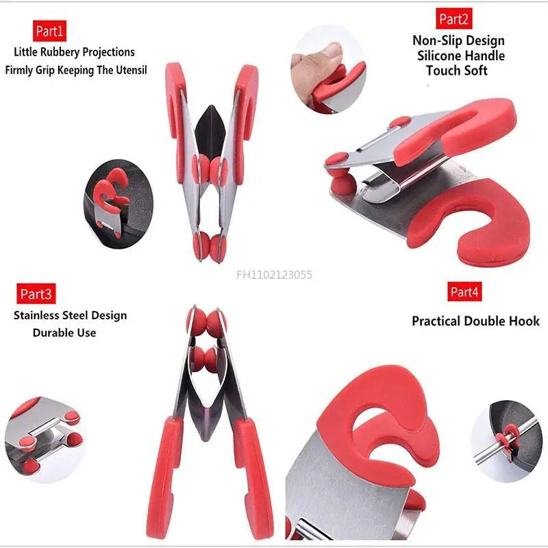 Pot Spoon Holder Pot Clip Holder Anti Scald Silicone Grip for Spoon Spatula Fork Cooking Utensils Spoon Rest Kitchen Accessories