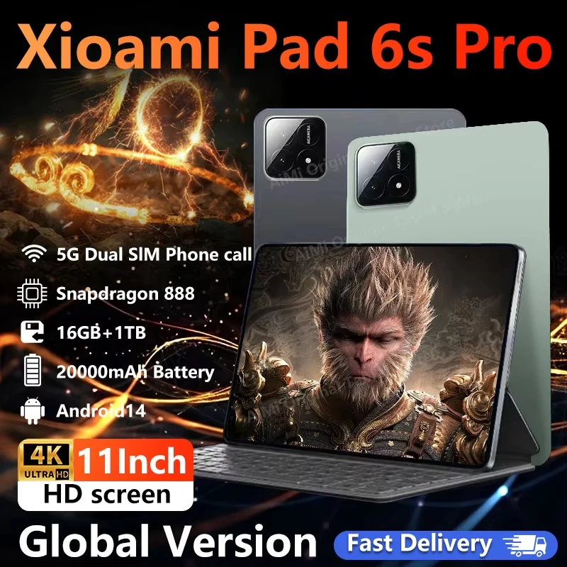 Android Tablet Xiaomi Pad 6S Pro 11inch HD 4K 20000mAh Android 14 16GB+1T 5G Dual SIM WiFi WPS GPS Tablet