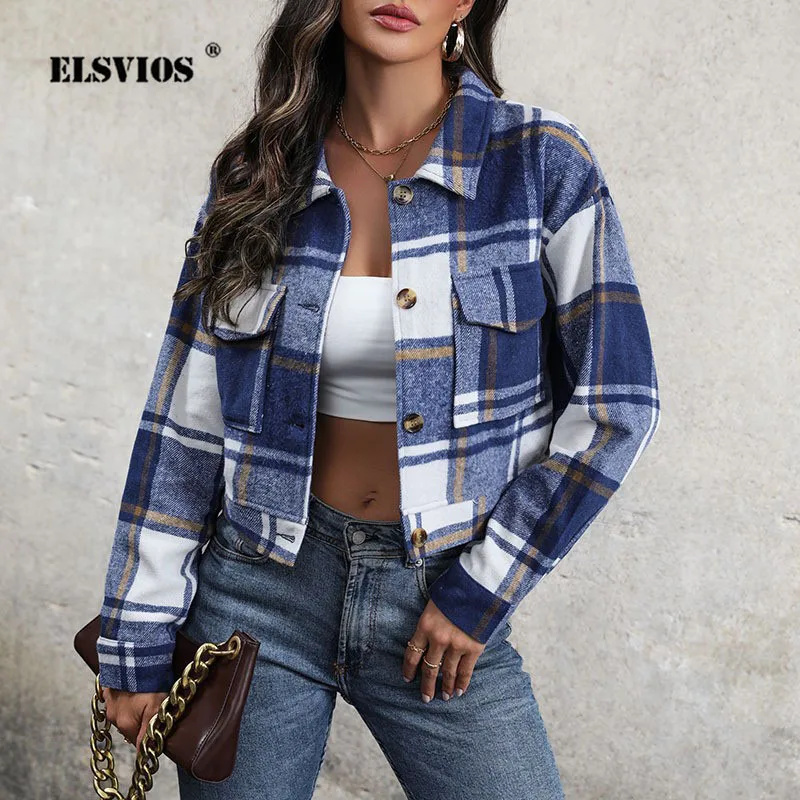 

Женская укороченная куртка в клетку, винтажный кардиган с отложным воротником, на пуговицах, на осень-зиму