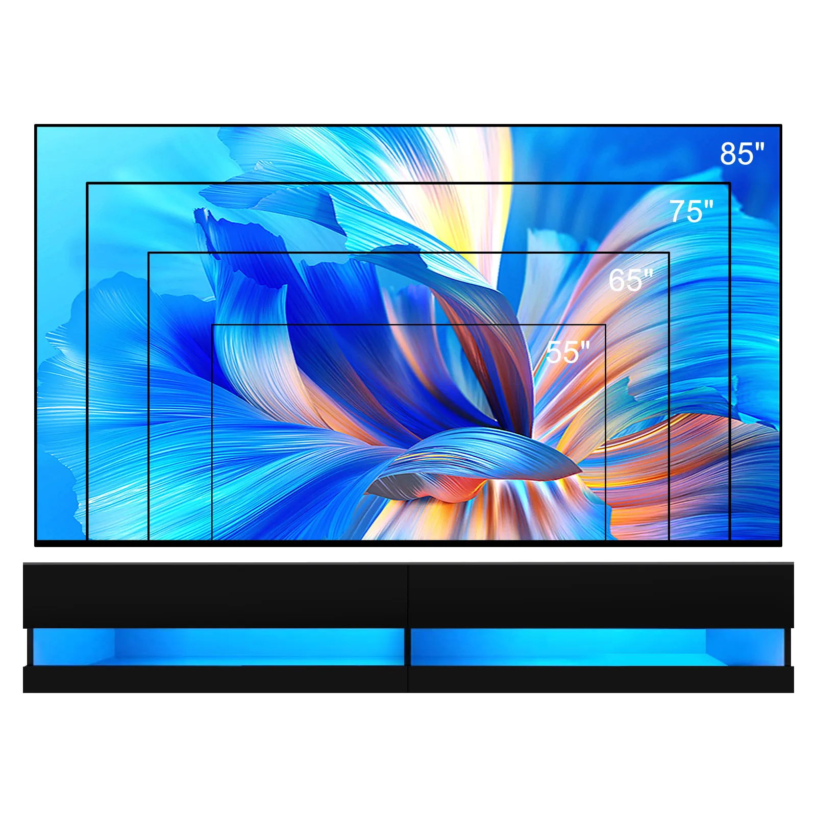 71" Floating TV Stand for 75/80" TV, Wall Mounted LED TV Stand w/Power Outlets, Modern High Gloss Media Console, White/Black 5