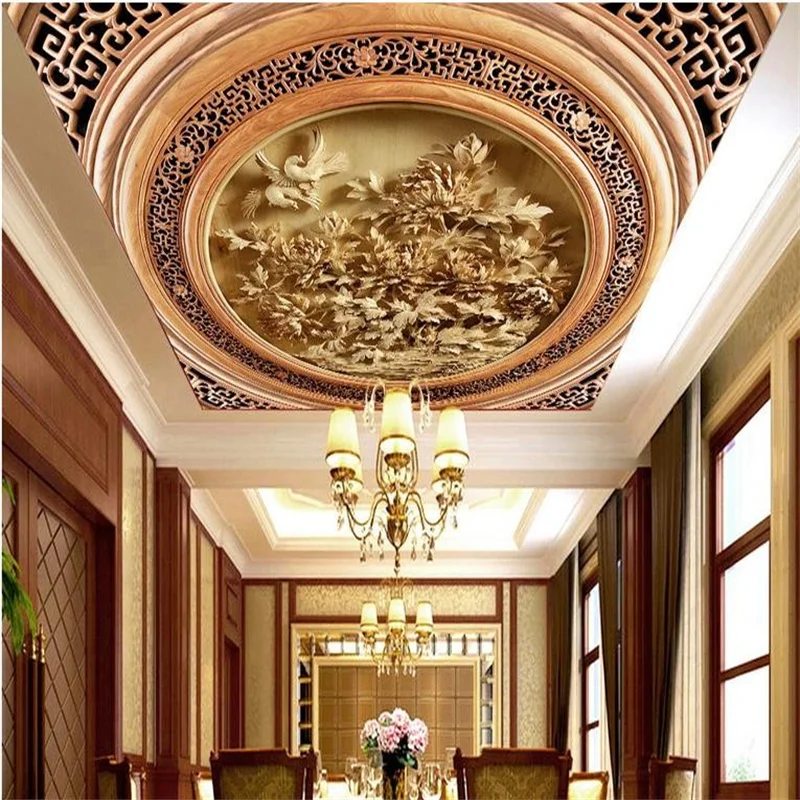 

Custom 3D Ceiling Wallpaper Carved Wood Carving Wallpaper For Walls 3 D Ceiling Murals Wallpapers For Living Room