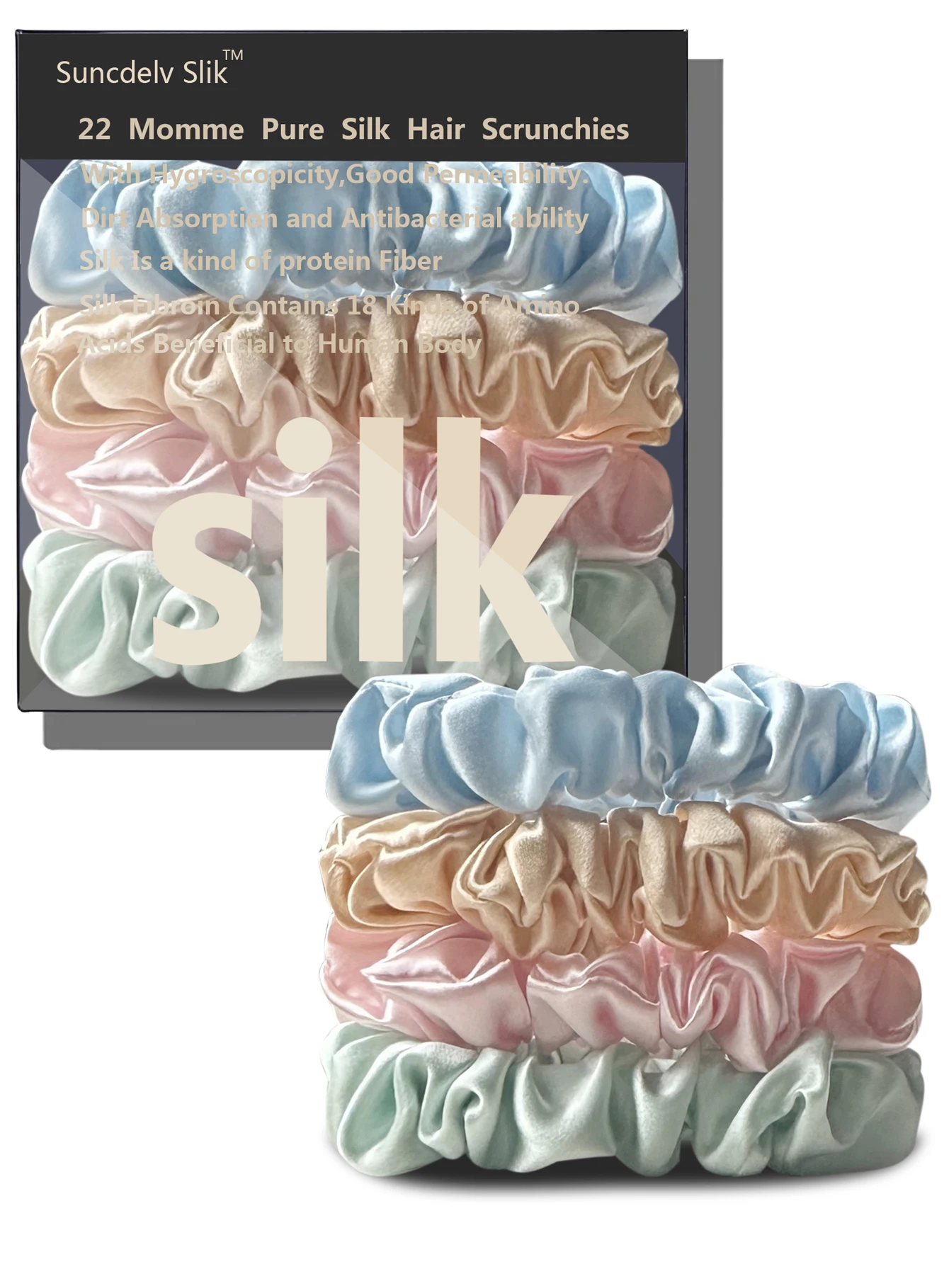 4 Stück 100 % reine Maulbeerseide, Haargummi, handgefertigte Haarbänder, Damen-Haar-Accessoires, reine Farbe, natürliche Haarspangen, Breite 2 cm – Detail 12