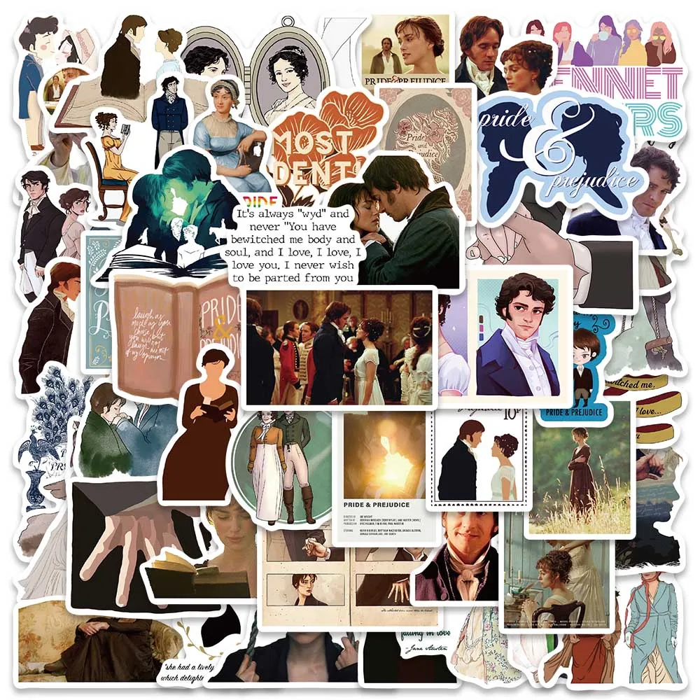 50pcs Classic Film Pride & Prejudice Cartoon Graffiti Stickers For Laptop Guitar Luggage Phone Diary Waterproof Vinyl Decals pride and prejudice blood ties pc