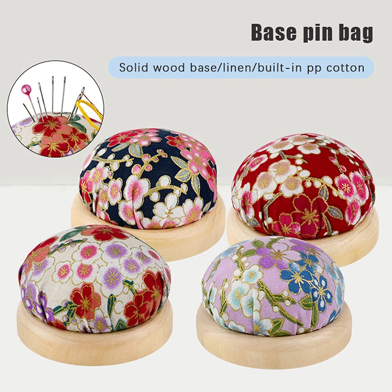 새로운 세일 빈티지 자수 핀쿠션 반원형 핀패드 나무 받침대 포함 바늘꽂이 DIY 공예 바느질 액세서리