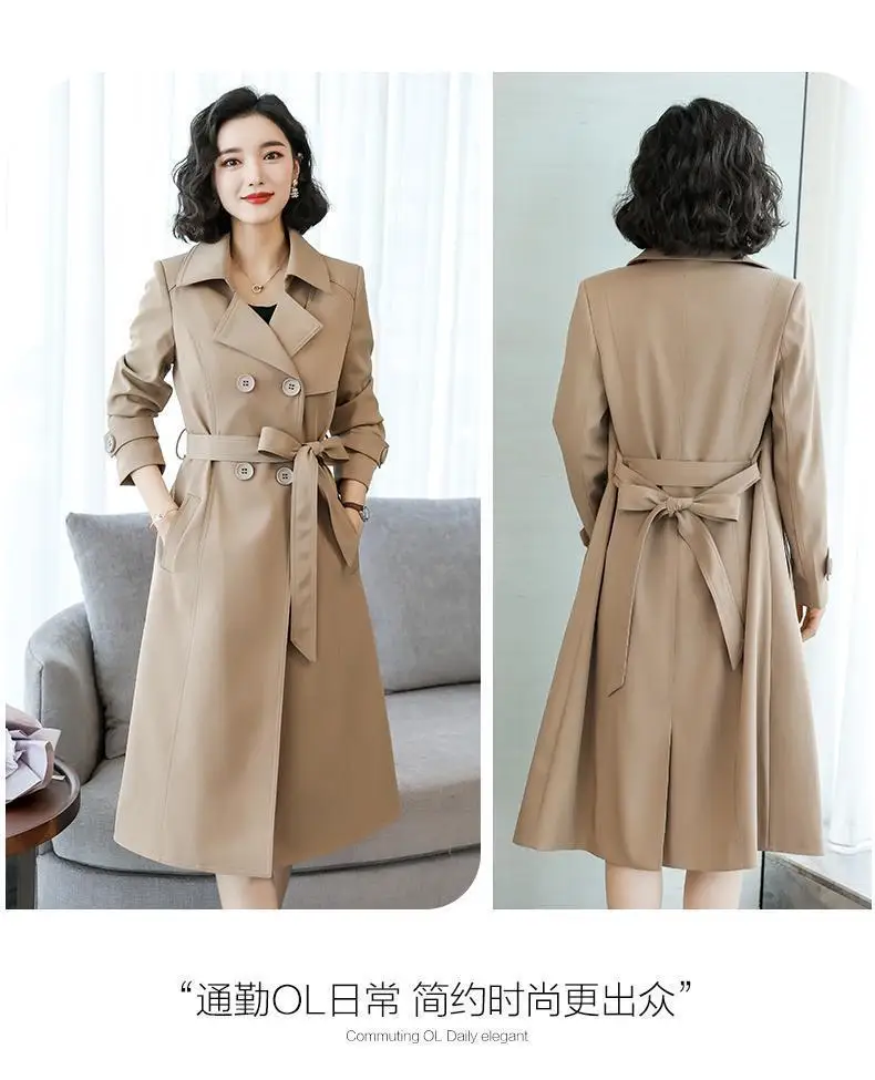 2022 New Spring Autumn Women Trench Coat Slim Trench Coat Women's Mid-length Khaki Windbreaker Plus Size 3XL Temperament Coat Parkas