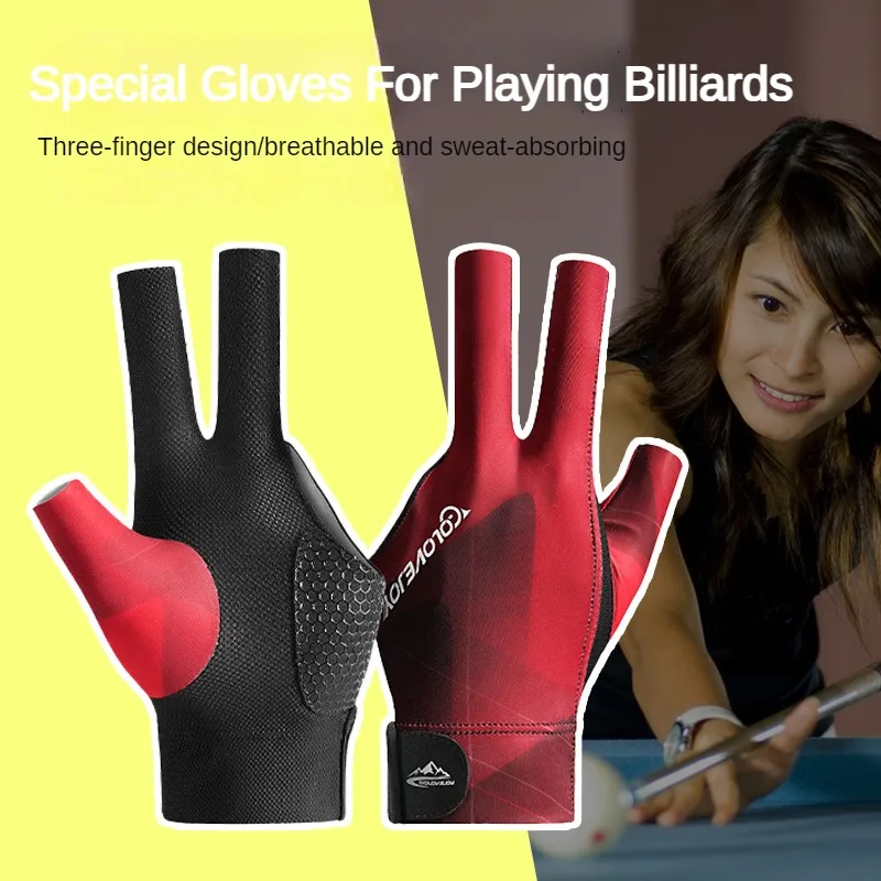 Billiard Gloves Billiard Training Accessory Billiards Glove Left Hand Three Finger Snooker Billiard Glove Non Slip Stickers Elasticity Billiard Training Gloves Accessories