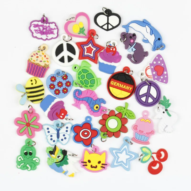 100pcs Pendants DIY Colorful Loom Rubber Band Bracelet Jewelry Making Beads Toy  Colorful Animal Flower Beads Random Style 2023