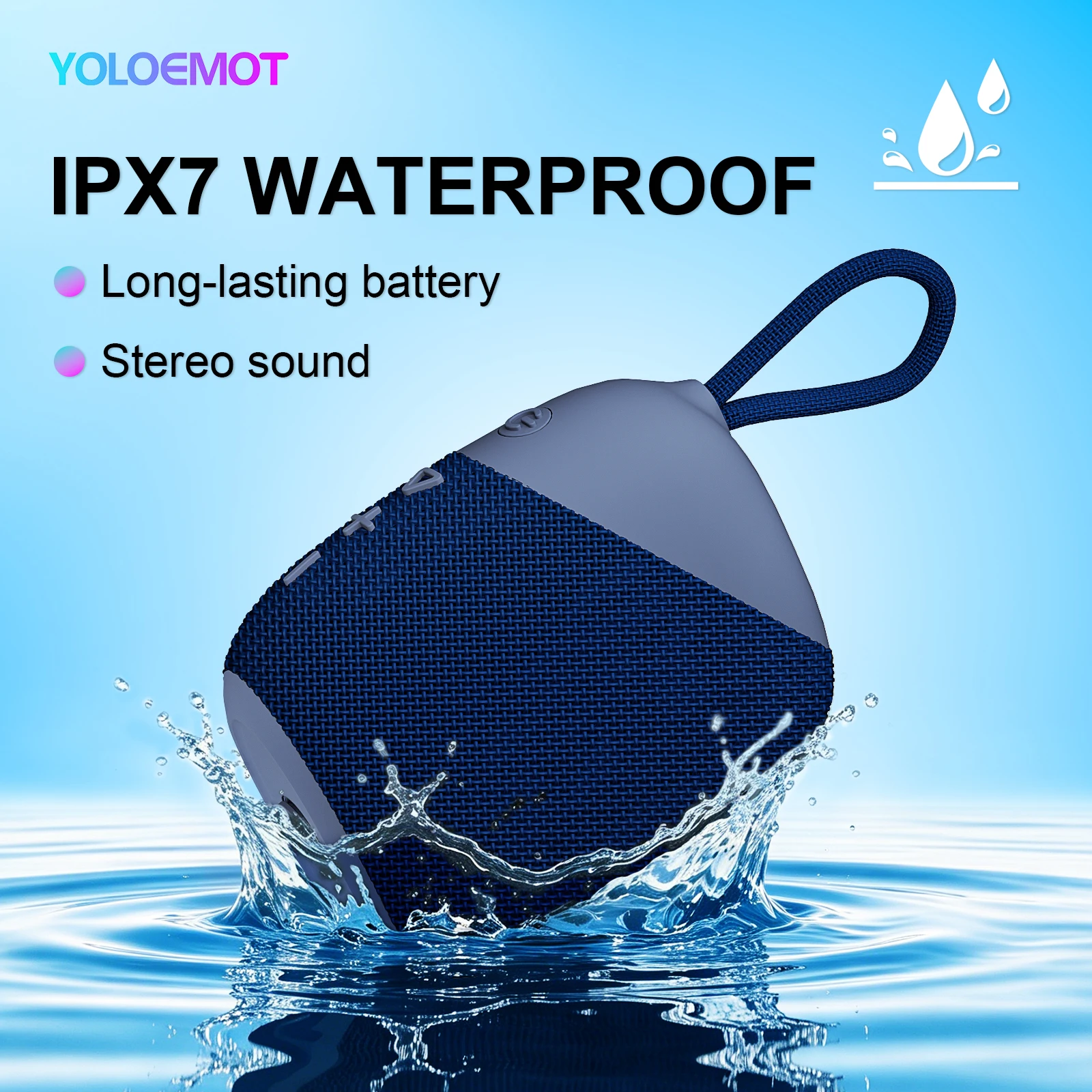 Compact 15W Bluetooth Speaker with Deep Bass & RGB Lights, Waterproof & Portable
