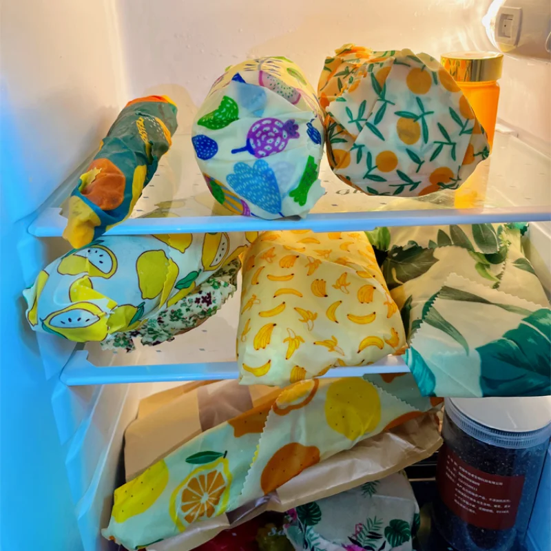 3PC/SET Environmental Organic Cotton Wax Cloth Replace Household Plastic Wrap Reusable and Washable Orange Pattern 5