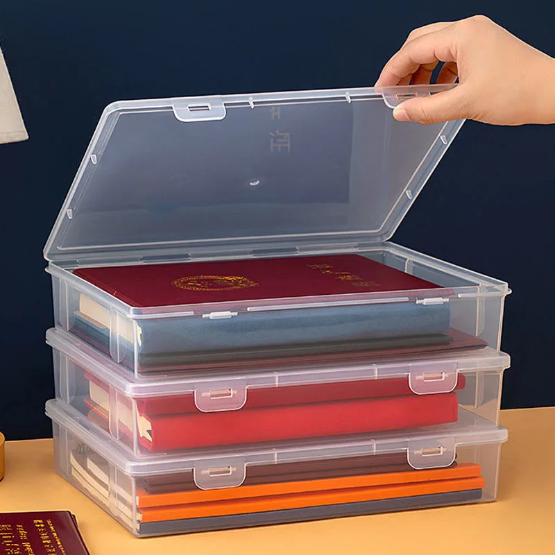 Large Capacity Transparent Plastic Storage Box for Important Documents and Household Organization