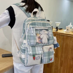New Cute Grid Backpack Women Waterproof Candy Colors High School Bags for Teenage Girl Student Backpacks Fancy Travel Rucksack