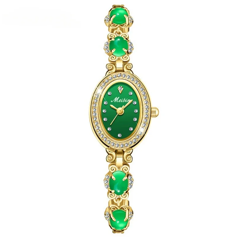 Watches for Women 3 Bar Waterproof Luxury Women Bracelet Clock Fashion Green Diamond Fashion Ladies Quartz Watch Circular Dial