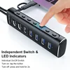 RSHTECH Powered USB Hub 7 Ports USB Extension 10Gbps USB-A and 2 USB-C Data Ports Individual On/Off Switches 12V Power Adapter 3