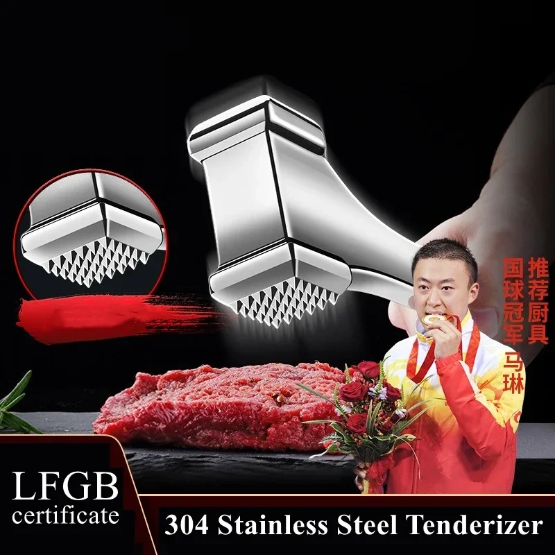 304 Stainless Steel Kitchen Meat Hammer Ergonomic Handle Nail Sharpened Peen LFGB Certificate Tenderizer Steak Pounding Tool