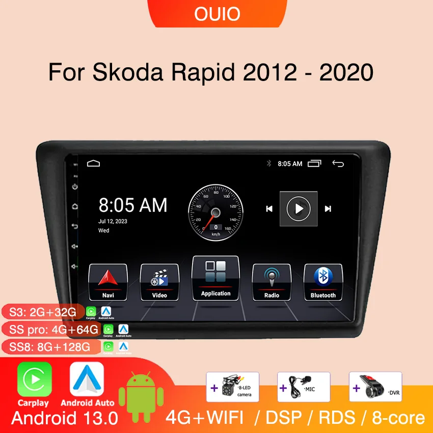 

Android 13.0 Radio For Skoda Rapid 2012 2013 2014 2015-2019 Car stereo Multimedia Player Carplay Auto GPS navigation 2DIN DSP