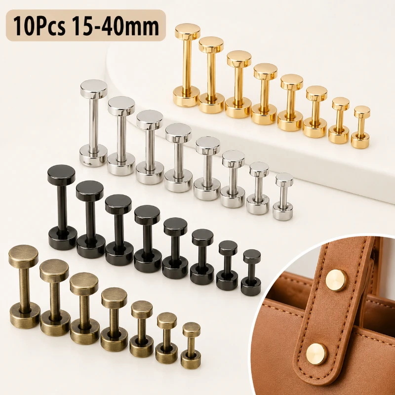 Set of 10 Metal Double Cap Screw Rivets for Leather Crafting and Repair