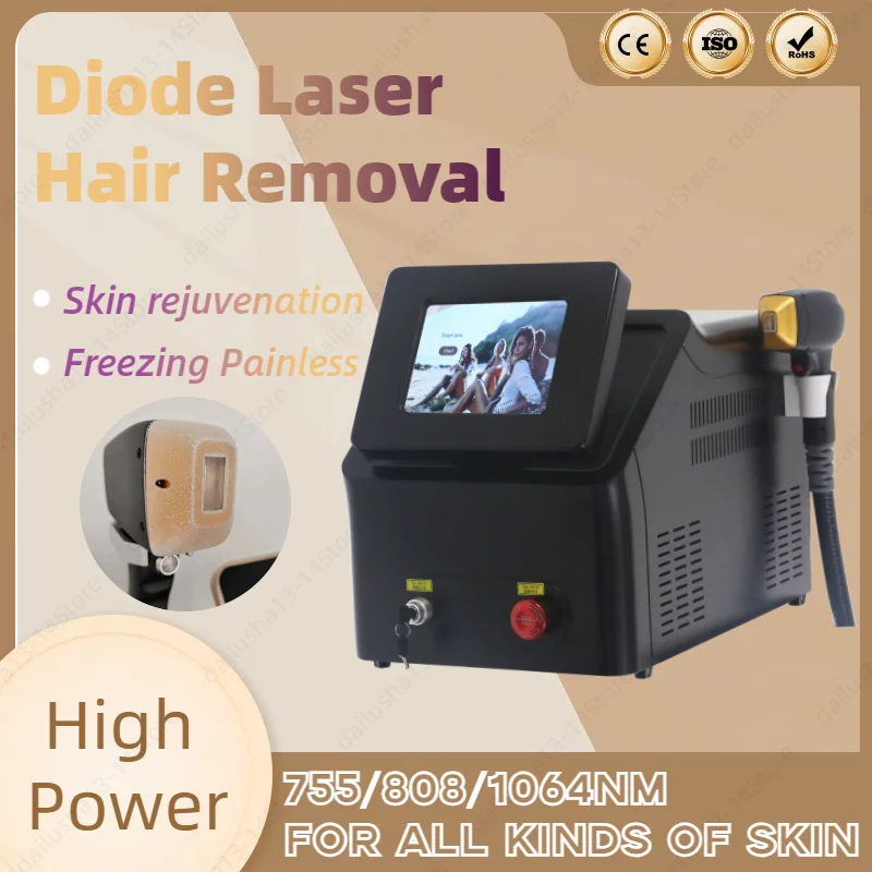 New Portable High Power 808nm Diode 755 808 1064nm Wavelength Beauty Salon Freezing Point Painless Permanent Hair Removal