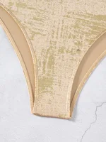 Shiny Gold One Piece Swimsuit 2025 Women Deep V Neck Hollow Out Backless Swimwear Summer Beach Bathing Suit Holiday Monokini 4