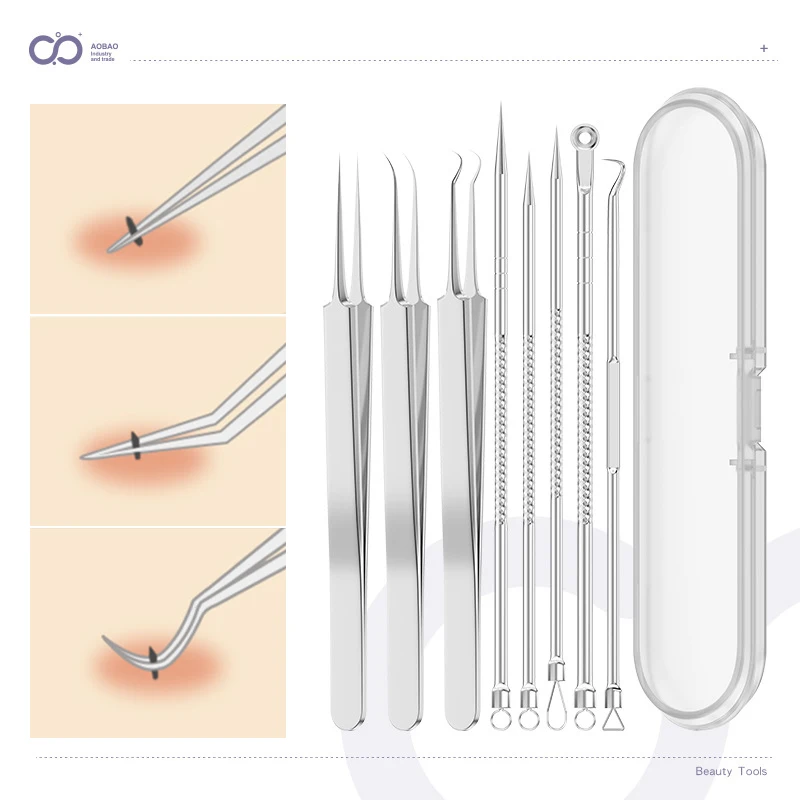 8/5/4PCS Hair Tweezers Acne Blackhead Removal Needles Kit Black Dots ...